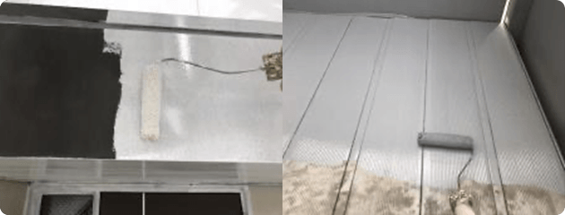 塩ビ鋼板は専用のプライマーを塗布