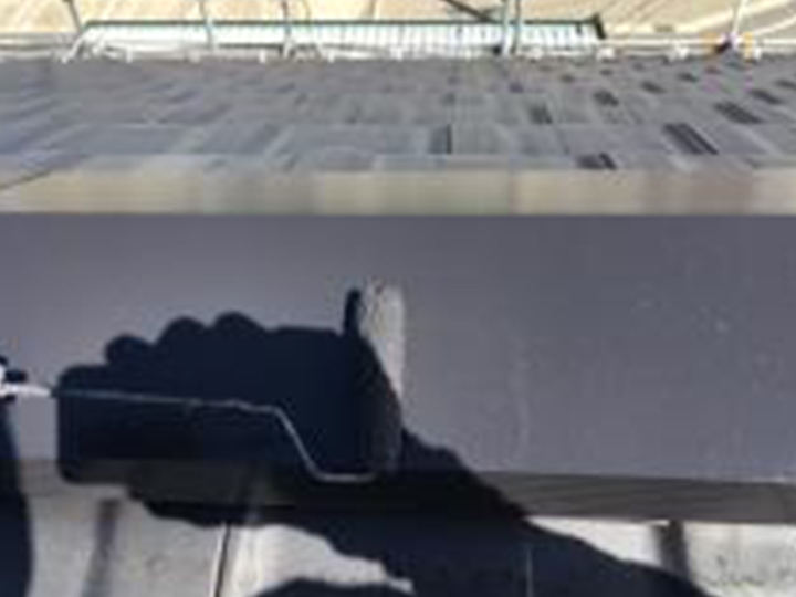 屋根板金包みの仕上げ塗装2回目です。